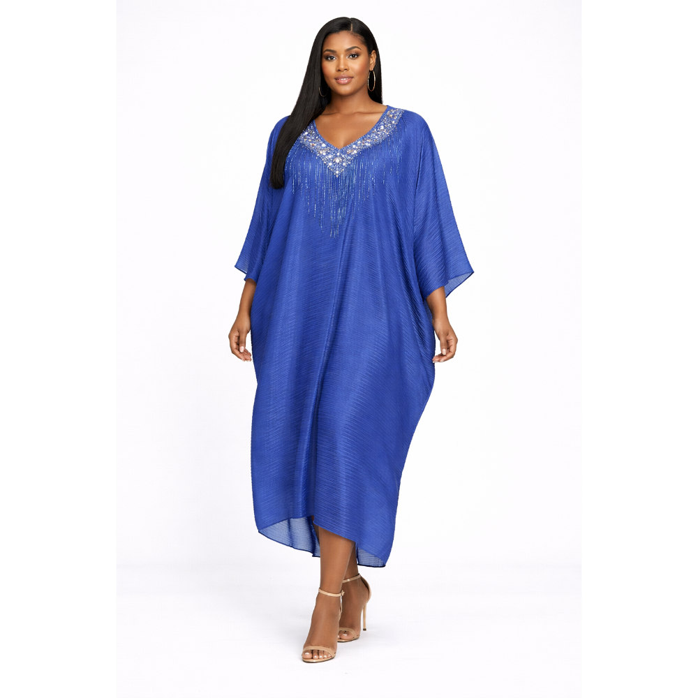 Quality Blue Fringe Loose Kaftan